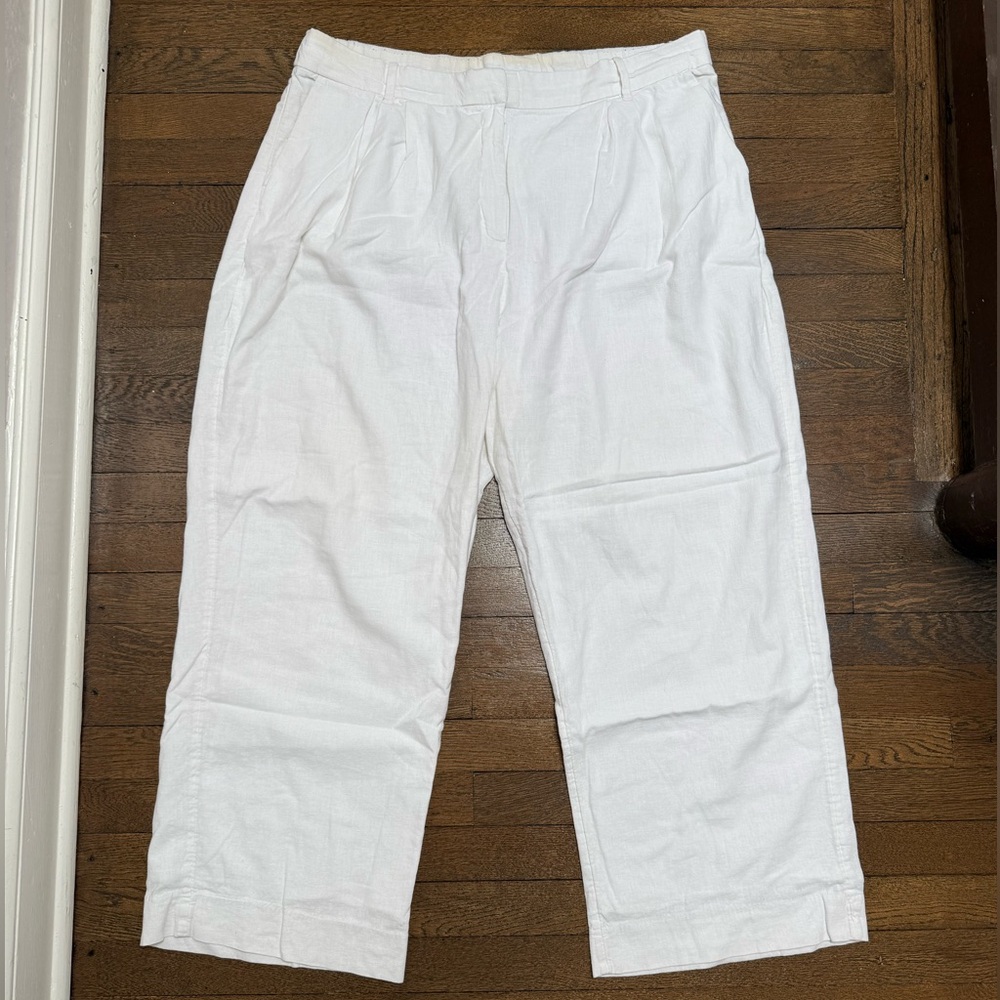 Abercrombie Curve Love Linen Blend Wide Leg Tailored Trousers